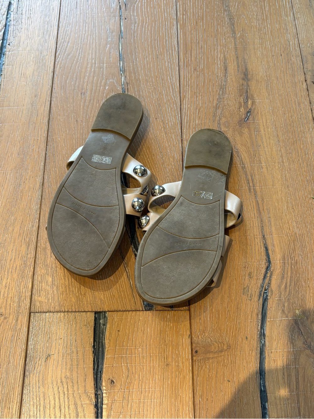 Marc Fisher Metallic Champagne Stud Slide Sandals - Picture 3 of 3